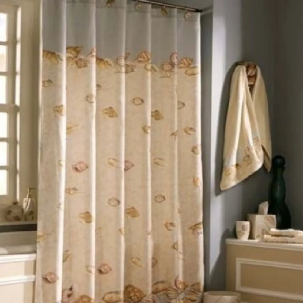Vintage Y2K Croscill Beach Haven Shower Curtain With Shell Hooks Set